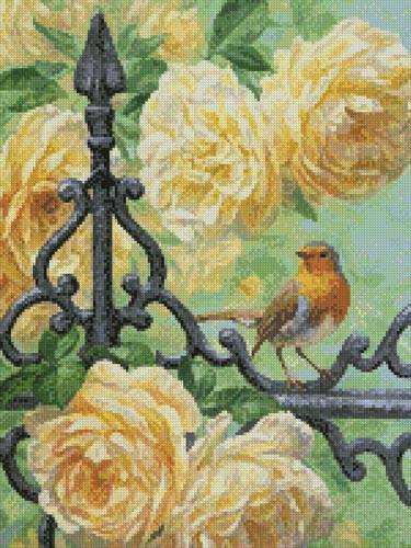 cross stitch pattern European Robin and Roses (Crop)