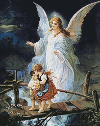 cross stitch pattern Guardian Angel Watching over Children