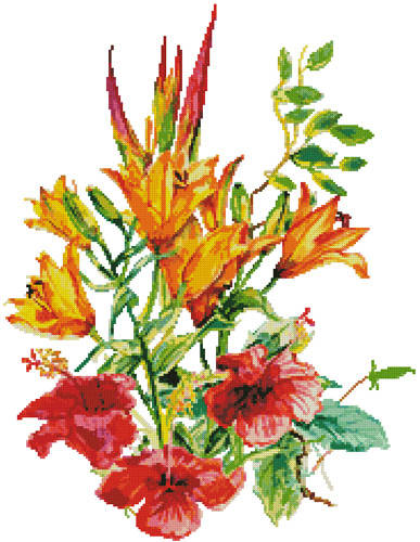 cross stitch pattern Hibiscus and Daylilies (No Background)