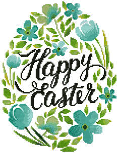 cross stitch pattern Happy Easter Floral Egg (Blue)