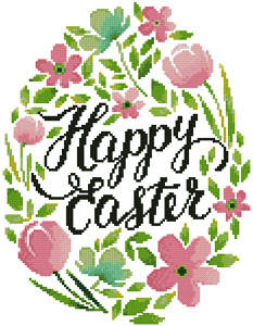 cross stitch pattern Happy Easter Floral Egg (Pink)