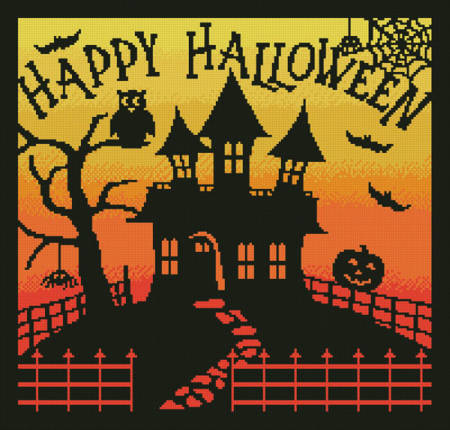 cross stitch pattern Halloween House Square