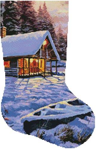 cross stitch pattern Log Cabin Stocking (Right)