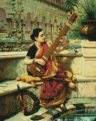 cross stitch pattern Lady Playing Sitar
