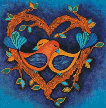 cross stitch pattern Lovebirds Painting
