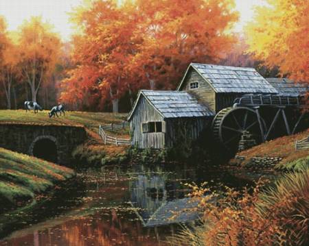 cross stitch pattern The Old Mill in October (Large)