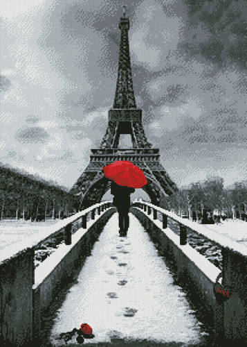 cross stitch pattern Red Umbrella at the Eiffel Tower