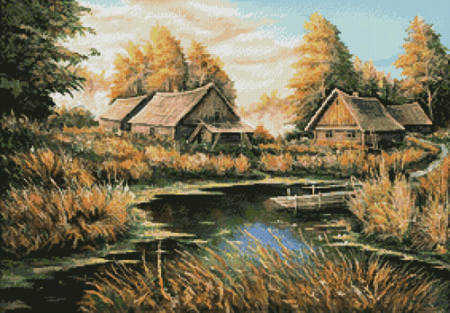 cross stitch pattern Rural River Landscape