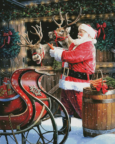 cross stitch pattern Santa Feeding the Reindeer (Large)