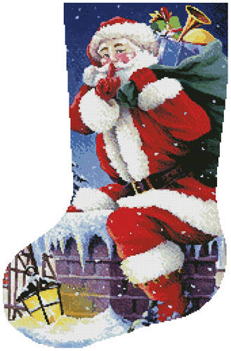 cross stitch pattern Santa's Here Stocking (Left)