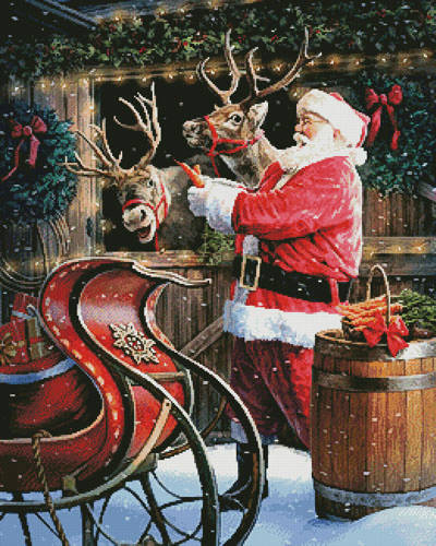 cross stitch pattern Santa Feeding the Reindeer