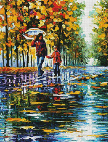 cross stitch pattern Stroll in Autumn Park (Crop)