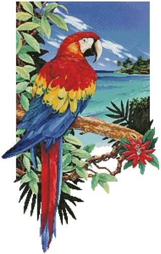 cross stitch pattern Tropical Scarlet Macaw