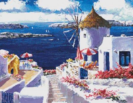 cross stitch pattern Windmill at Santorini