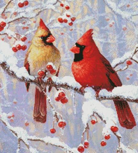 cross stitch pattern Winter Joy Cardinals (Crop)