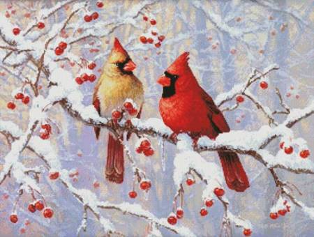 cross stitch pattern Winter Joy Cardinals