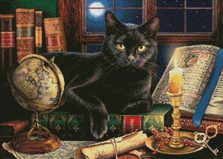 cross stitch pattern Black Cat by Candlelight