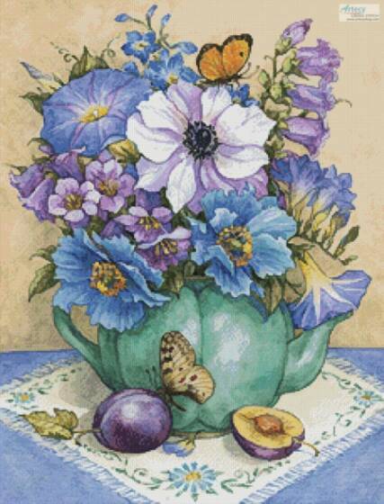 cross stitch pattern Blue Violet Flowers