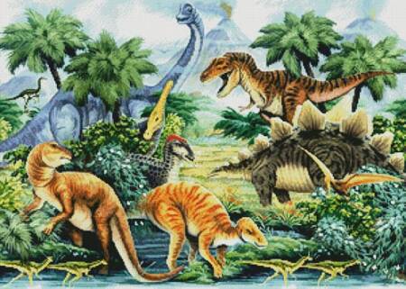 cross stitch pattern Dino Valley Landscape
