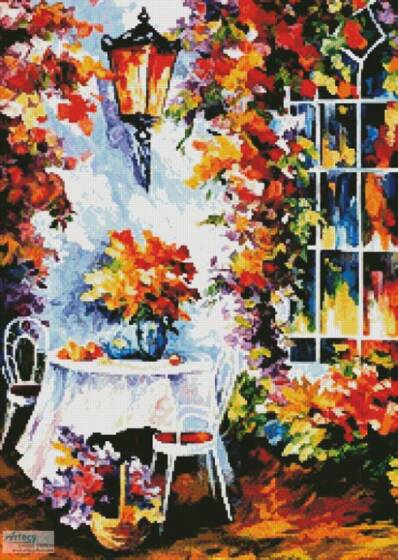 cross stitch pattern In the Garden Painting (Crop)