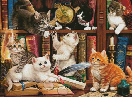cross stitch pattern Kittens in the Library