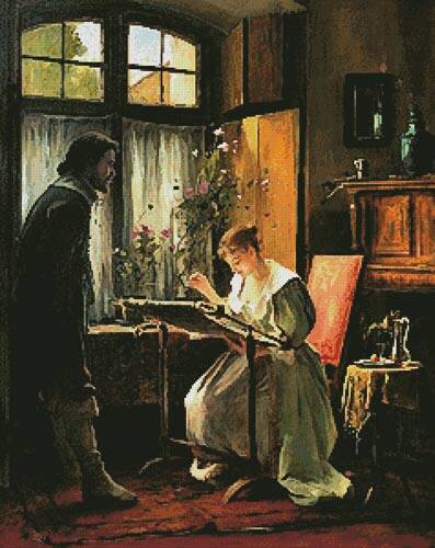 cross stitch pattern Lady Seated at Her Needlework 2