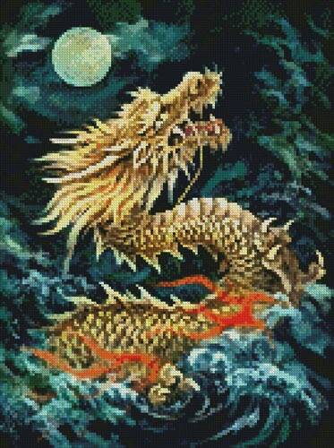 cross stitch pattern Mini Dragon in the Moonlight