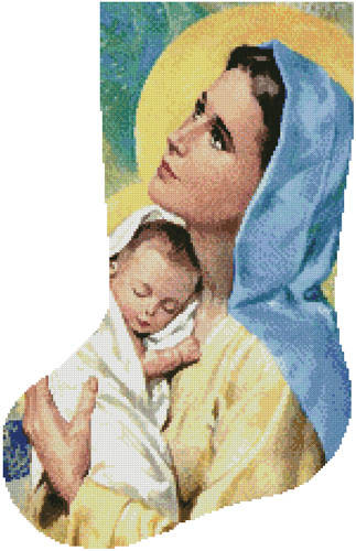 cross stitch pattern Mary and Baby Jesus Stocking (Left)