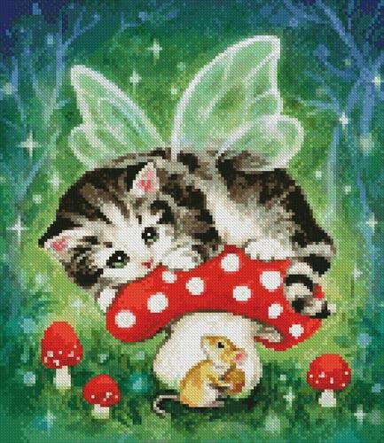 cross stitch pattern Mini Kitten Fairy on Mushroom