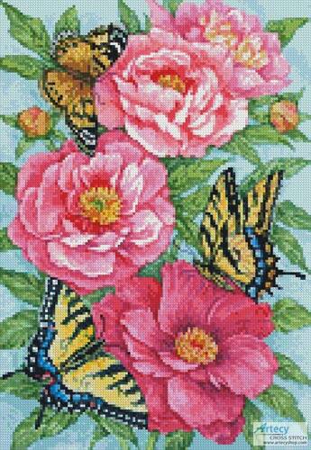 cross stitch pattern Mini Peonies and Butterflies