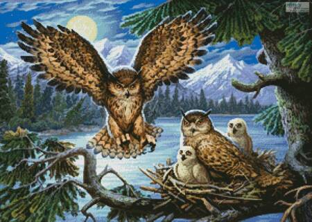 cross stitch pattern Night Owl Family
