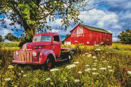 cross stitch pattern Old Red in the Wild Flowers