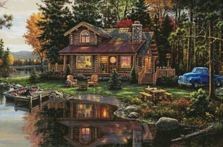 cross stitch pattern Peace River Cabin