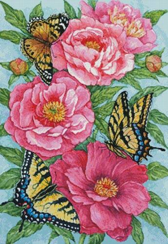cross stitch pattern Peonies and Butterflies