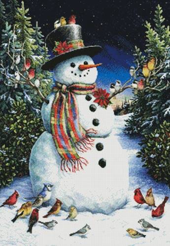 cross stitch pattern Snowman and Feathered Friends