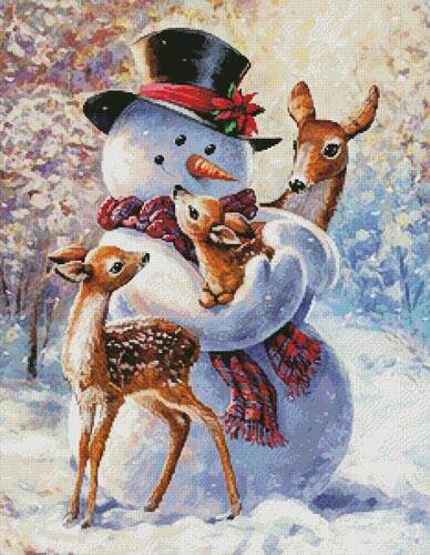 cross stitch pattern Snowman and Fawns