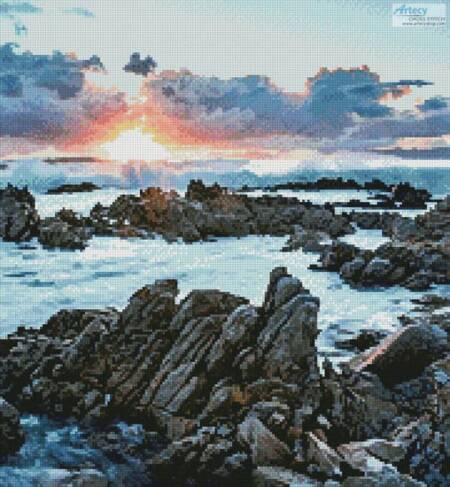 cross stitch pattern Sunset over Rocks at Gansbaai (Crop)
