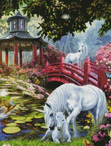 cross stitch pattern Unicorn Summer House (Crop)