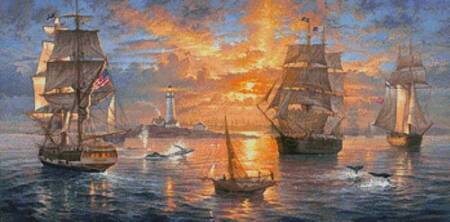 cross stitch pattern Boston Harbor Sunset