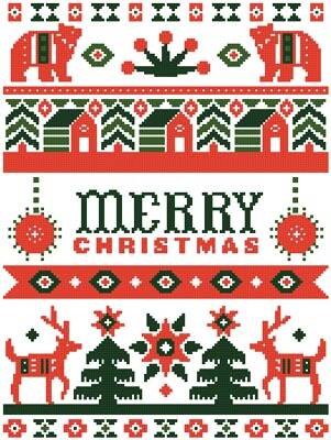 cross stitch pattern Folk Art Merry Christmas