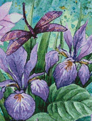 cross stitch pattern Irises and Dragonflies (Crop)