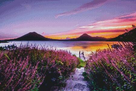 cross stitch pattern Lake Atitlan, Guatemala