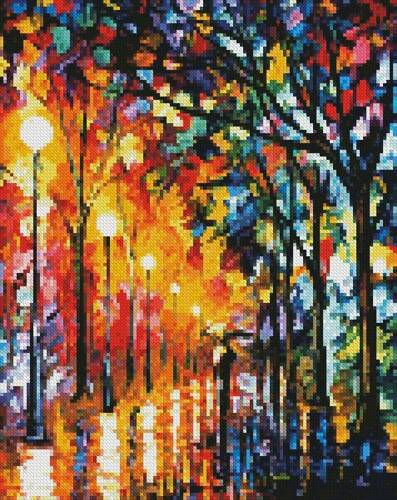 cross stitch pattern Mini The Stroll under the Rain