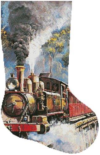 cross stitch pattern Puffing Billy Stocking (Right)
