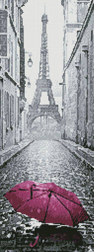 cross stitch pattern Pink Umbrella in Paris (Crop)