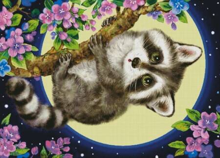 cross stitch pattern Raccoon in the Moonlight (Large)
