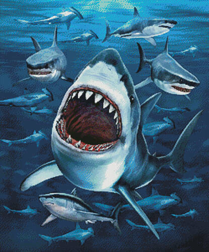 cross stitch pattern Shark Frenzy