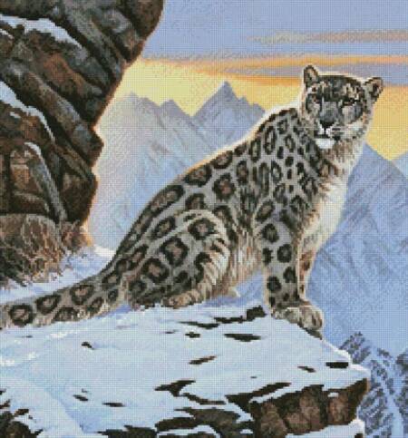 cross stitch pattern Snow Leopard Mountain (Crop)