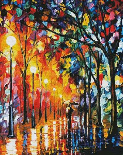 cross stitch pattern The Stroll under the Rain