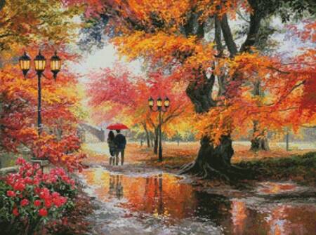 cross stitch pattern Walking in the Rain